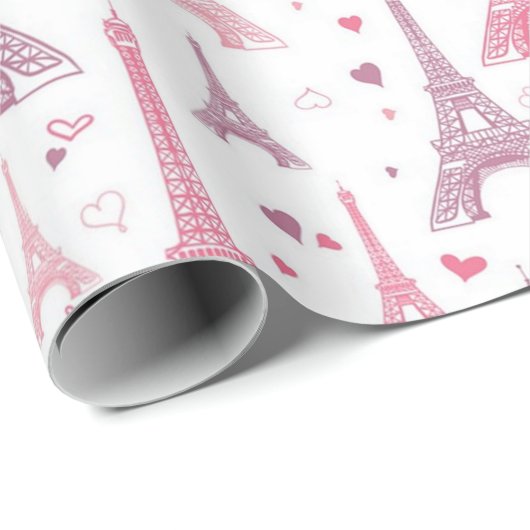 Eiffelturm und Herz Geschenkpapier (Rolleneckpunkt)