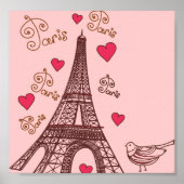 Eiffelturm und Herz in Rosa Poster (Vorne)