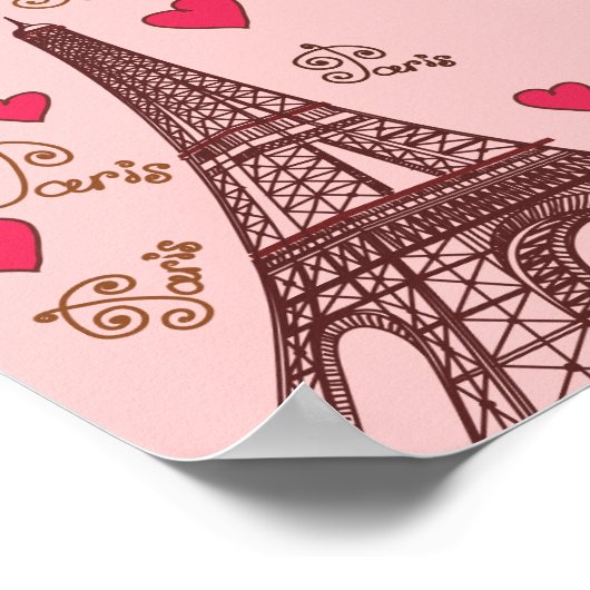 Eiffelturm und Herz in Rosa Poster (Ecke)