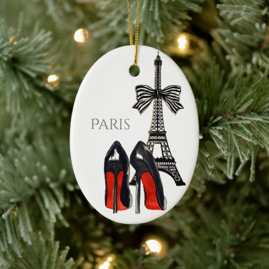 Eiffelturm und High Heels Rot, Schwarze Weihnachte Keramik Ornament (Baum)