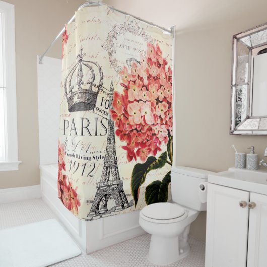Eiffelturm und Hydrangea Duschvorhang (Beispiel)