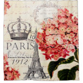 Eiffelturm und Hydrangea Duschvorhang (Vorderseite)