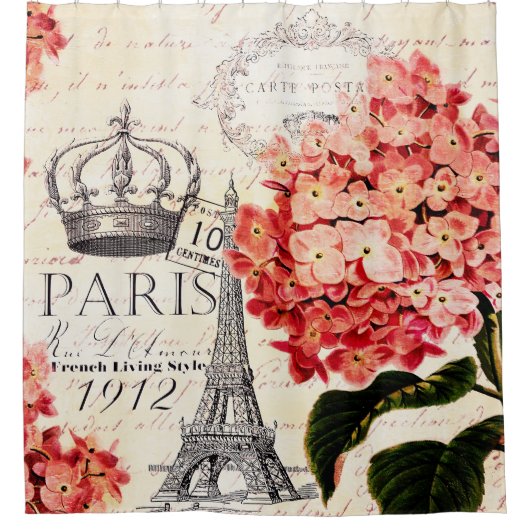 Eiffelturm und Hydrangea Duschvorhang (Vorderseite)