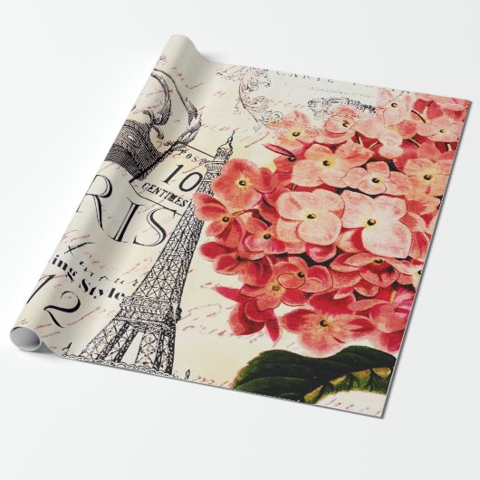 Eiffelturm und Hydrangea Geschenkpapier (Ungerollt)