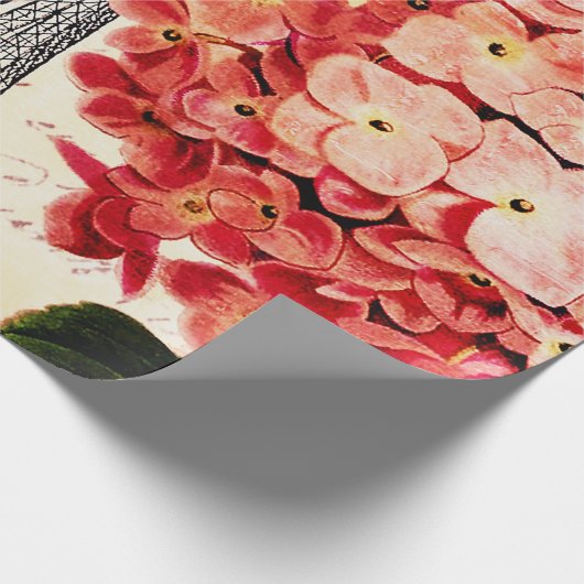 Eiffelturm und Hydrangea Geschenkpapier (Ecke)