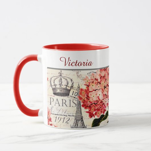 Eiffelturm und Hydrangea - personalisierte Umarmun Tasse (Links)