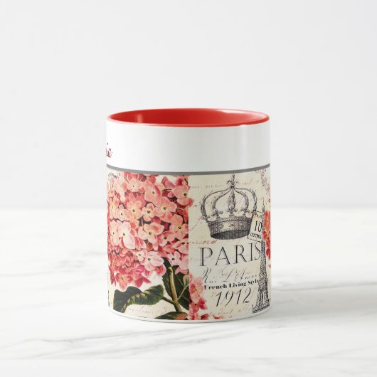 Eiffelturm und Hydrangea - personalisierte Umarmun Tasse (Zentrum)
