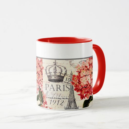 Eiffelturm und Hydrangea - personalisierte Umarmun Tasse (VorderseiteRechts)