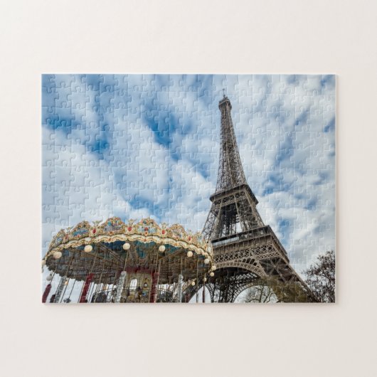 Eiffelturm und Karussell - Paris, Frankreich, Euro Puzzle (Horizontal)