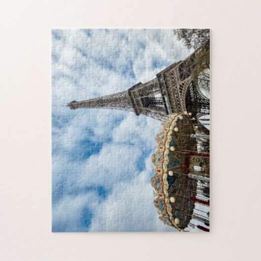 Eiffelturm und Karussell - Paris, Frankreich, Euro Puzzle (Vertikal)