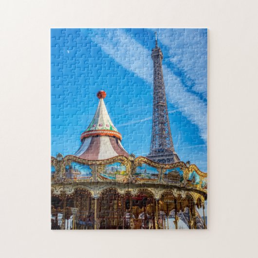 Eiffelturm und Karussell - Paris, Frankreich, Euro Puzzle (Vertikal)