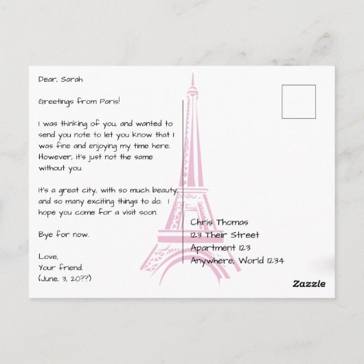 Eiffelturm und Paris Rooftops Postkarte (Rückseite)