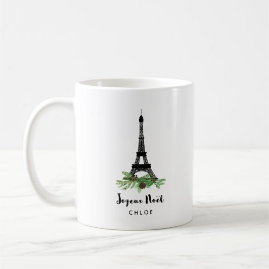 Eiffelturm und Pine | Modernes Joyeux-Weihnachten Kaffeetasse (Links)