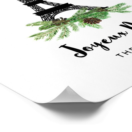 Eiffelturm und Pine | Modernes Joyeux-Weihnachten Poster (Ecke)
