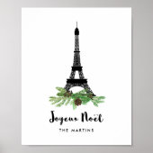 Eiffelturm und Pine | Modernes Joyeux-Weihnachten Poster (Vorne)