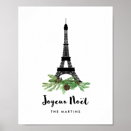 Eiffelturm und Pine | Modernes Joyeux-Weihnachten Poster (Vorne)