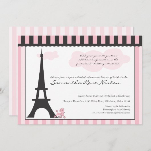 Eiffelturm und rosa Poodle Brautparty Einladung (Vorne/Hinten)