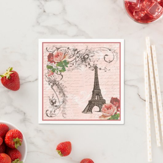 Eiffelturm und rosa Rosenpapier Napkins Serviette (Beispiel)