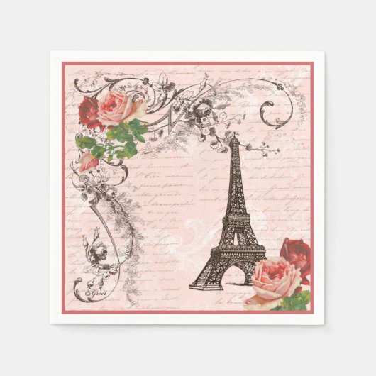 Eiffelturm und rosa Rosenpapier Napkins Serviette (Vorderseite)