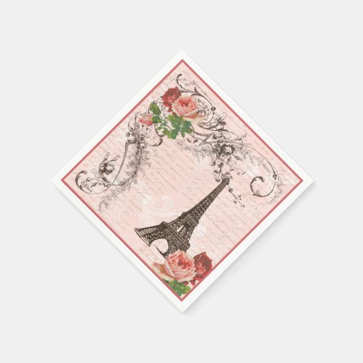 Eiffelturm und rosa Rosenpapier Napkins Serviette (Ecke)