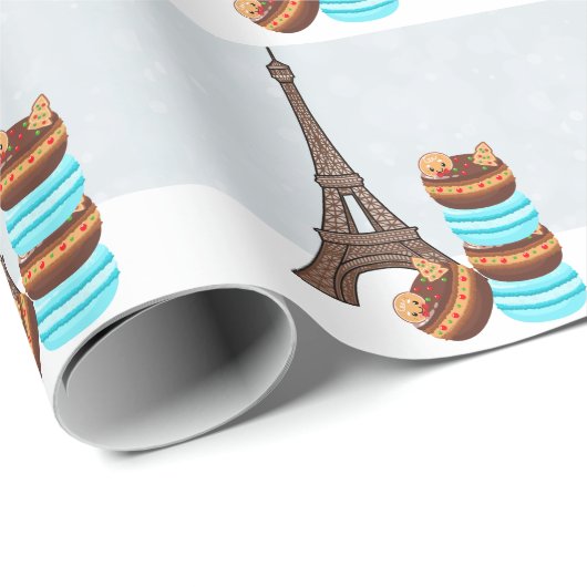 Eiffelturm und Winter Macarons Weihnachten Geschenkpapier (Rolleneckpunkt)