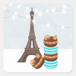 Eiffelturm und Winter Macaroons Weihnachten Quadratischer Aufkleber