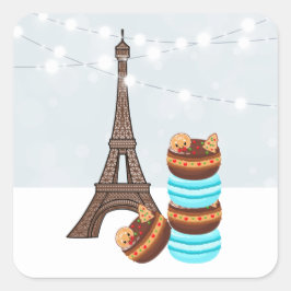 Eiffelturm und Winter Macaroons Weihnachten Quadratischer Aufkleber