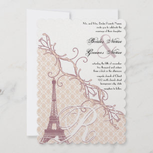 Eiffelturm Vintag Damask Silver Peony Lavender Einladung