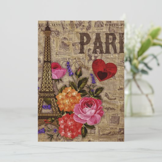 Eiffelturm Vintag Französisch Feiertagskarte (Stehend Vorderseite)
