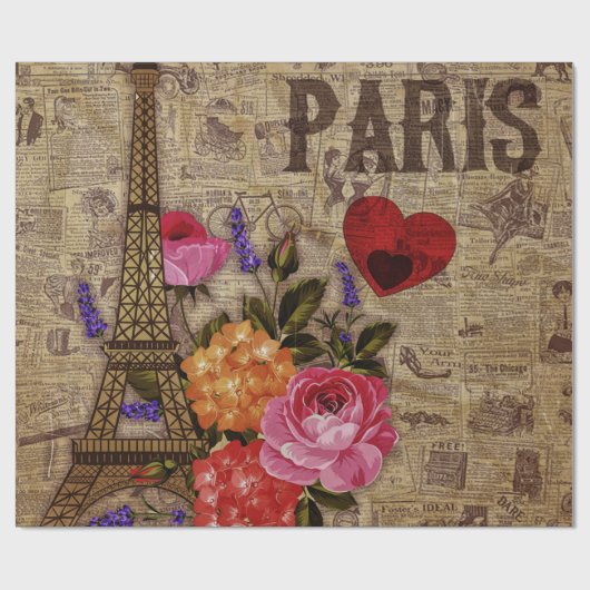 Eiffelturm Vintag Französisch Geschenkpapier (Flach)