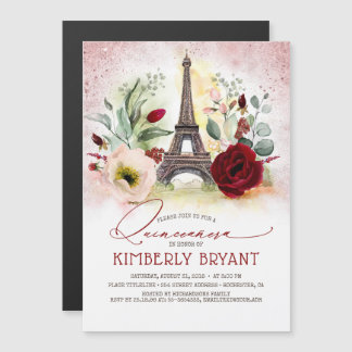 Eiffelturm Vintag Paris Pink Gold Quinceañera Magneteinladung