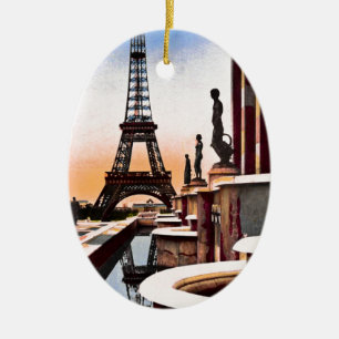Eiffelturm Vintage Handkolorierte Vogelperspektive Keramikornament