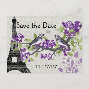 Eiffelturm Vintage Liebesvogel Save the Date Ankündigungspostkarte