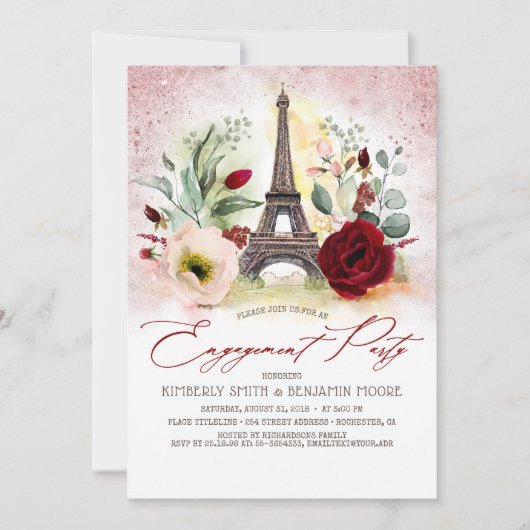 Eiffelturm Vintage Paris-Engagement-Partei Einladung (Vorderseite)