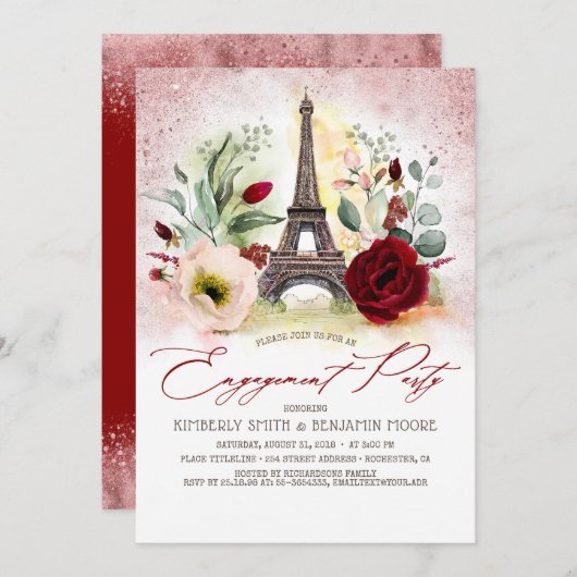Eiffelturm Vintage Paris-Engagement-Partei Einladung (Vorne/Hinten)