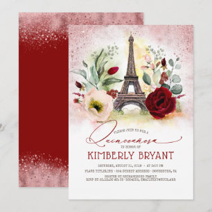 Eiffelturm Vintage Paris Rosa Gold Quinceañera Einladung