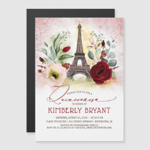 Eiffelturm Vintage Paris Rosa Gold Quinceañera Magneteinladung