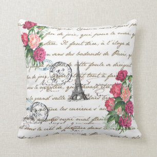 Eiffelturm Vintage-Rosen Paris Kissen