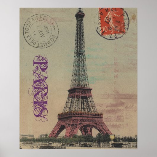Eiffelturm Vintages französisches individuelles Po Poster (Vorne)