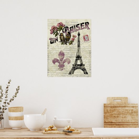 Eiffelturm Vintages französisches Poster (Küche)