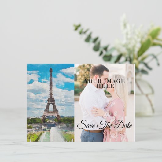 Eiffelturm Wasserfarbe Full Pic Save the Date 2 (Stehend Vorderseite)
