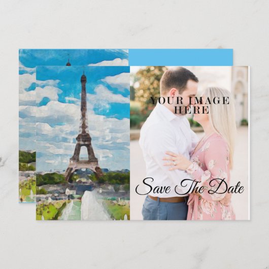 Eiffelturm Wasserfarbe Full Pic Save the Date 2 (Vorne/Hinten)