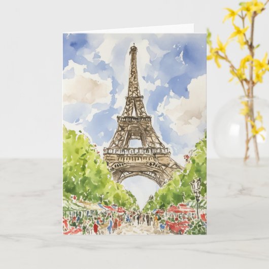 Eiffelturm Wasserfarbenstationerie Karte (Gelbe Blume)