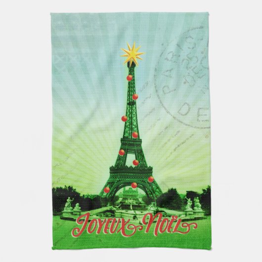 Eiffelturm-Weihnachtscollage Geschirrtuch (Vertikal)