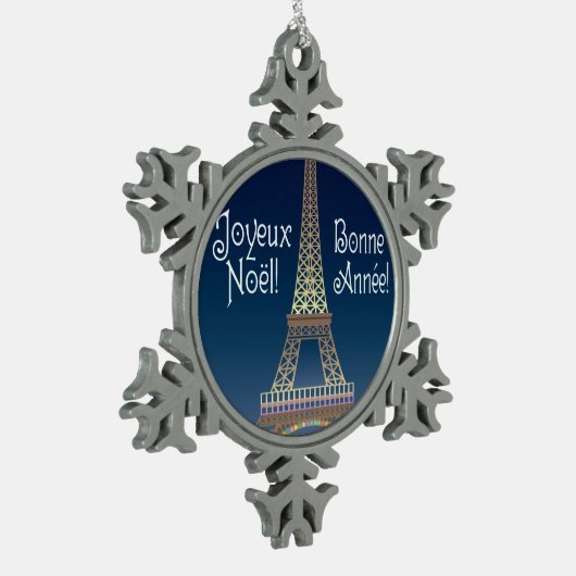 Eiffelturm Weihnachtszitzer Schneeflocken Zinn-Ornament (Links)