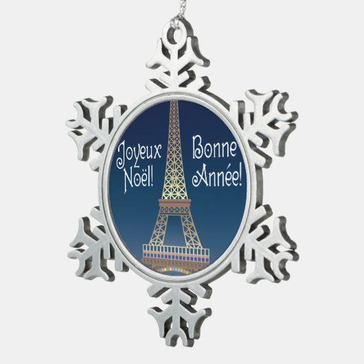 Eiffelturm Weihnachtszitzer Schneeflocken Zinn-Ornament (Rechts)