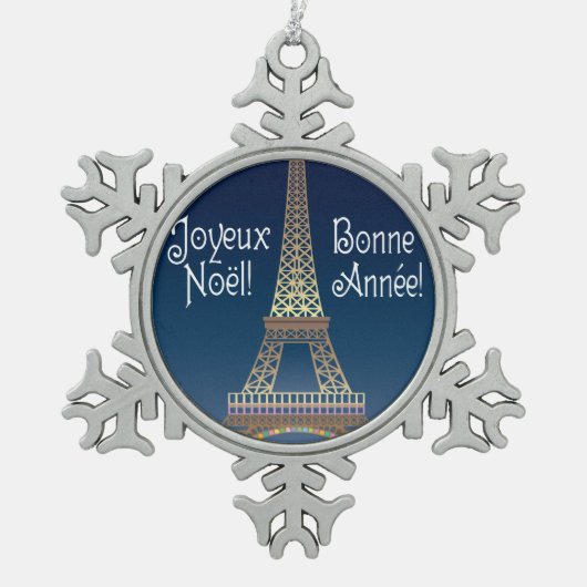 Eiffelturm Weihnachtszitzer Schneeflocken Zinn-Ornament (Vorderseite)