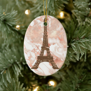 Eiffelturm Weiß, Rose Gold Marmor Weihnachten Keramik Ornament