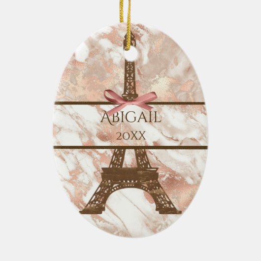 Eiffelturm Weiß, Rose Gold Marmor Weihnachten Keramik Ornament (Hinten)