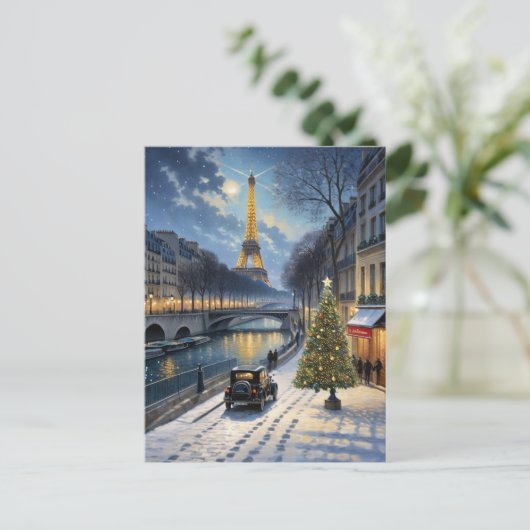 Eiffelturm Winterlandschaft Vintager Stil Postkarte (Stehend Vorderseite)